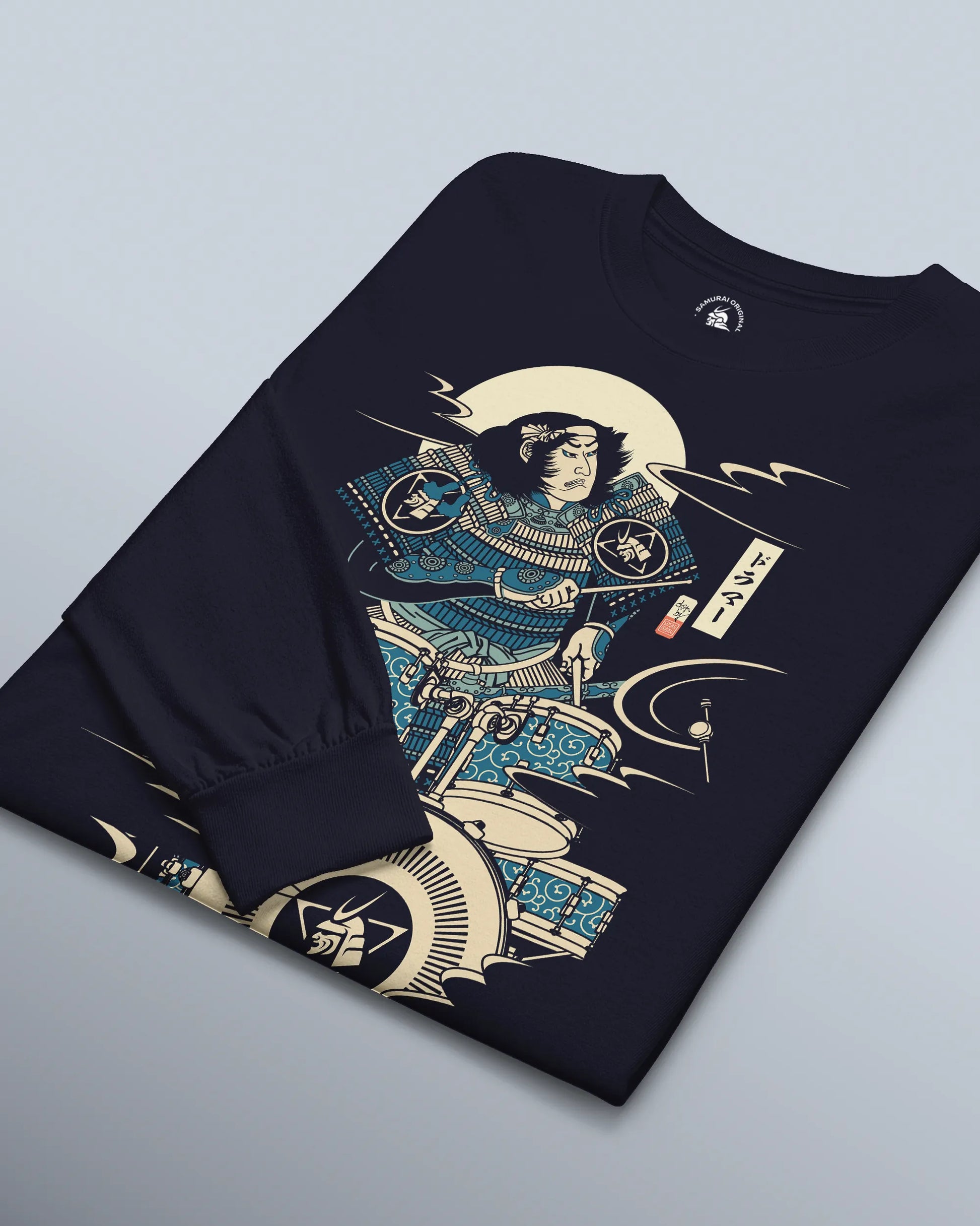 Samurai Drummer 6 Percussion Music Ukiyo-e Unisex Long Sleeve Tee - Samurai Original
