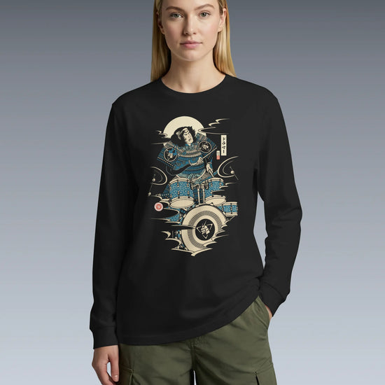 Samurai Drummer 6 Percussion Music Ukiyo-e Unisex Long Sleeve Tee - Samurai Original