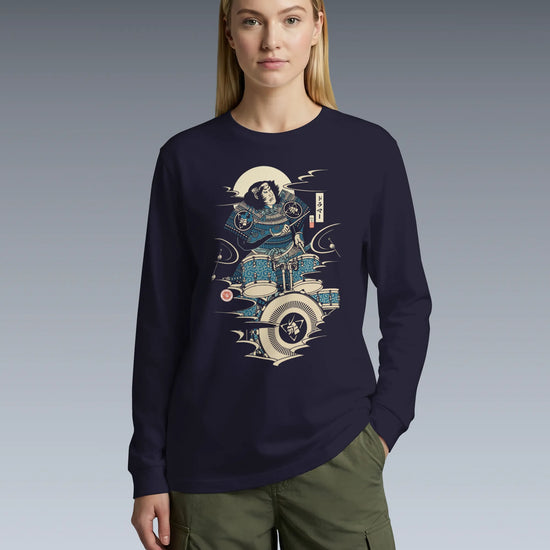 Samurai Drummer 6 Percussion Music Ukiyo-e Unisex Long Sleeve Tee - Samurai Original