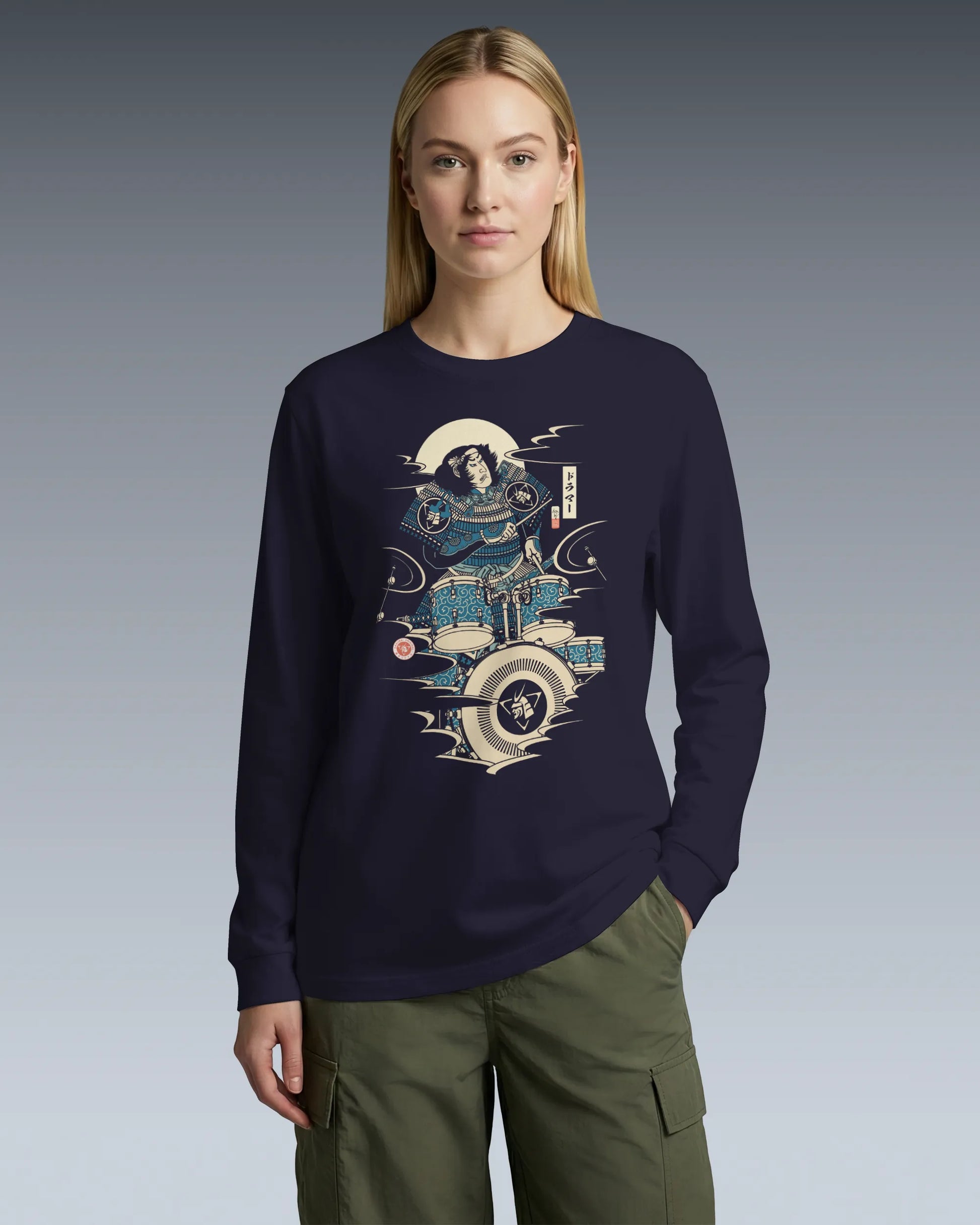Samurai Drummer 6 Percussion Music Ukiyo-e Unisex Long Sleeve Tee - Samurai Original