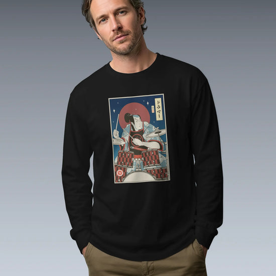 Samurai Drummer Percussion Music Ukiyo-e Unisex Long Sleeve Tee - Samurai Original
