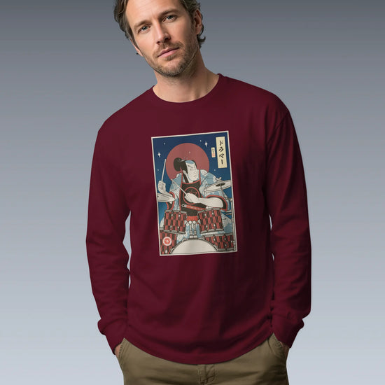 Samurai Drummer Percussion Music Ukiyo-e Unisex Long Sleeve Tee - Samurai Original