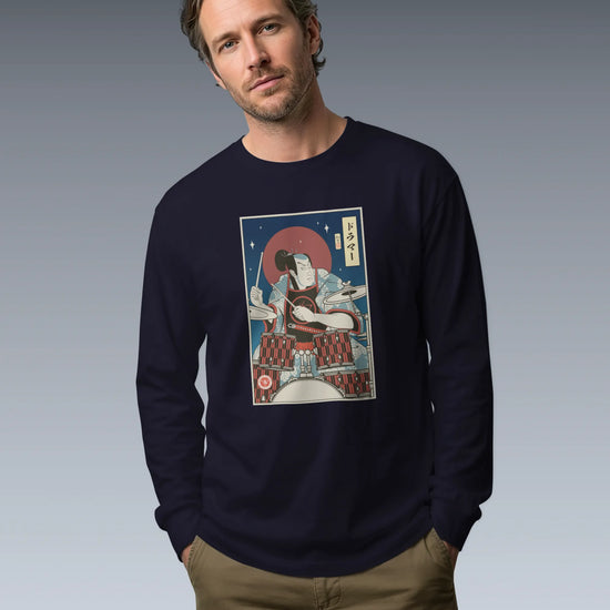 Samurai Drummer Percussion Music Ukiyo-e Unisex Long Sleeve Tee - Samurai Original