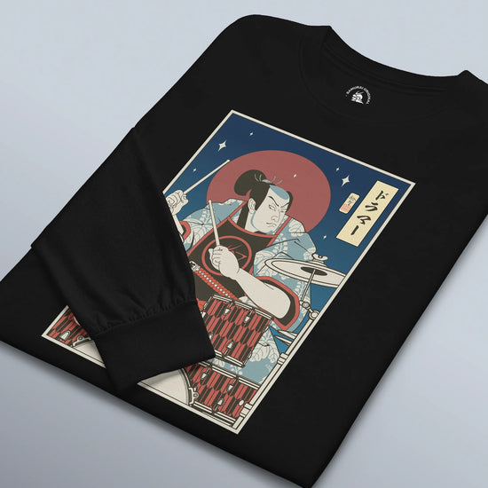 Samurai Drummer Percussion Music Ukiyo-e Unisex Long Sleeve Tee - Samurai Original
