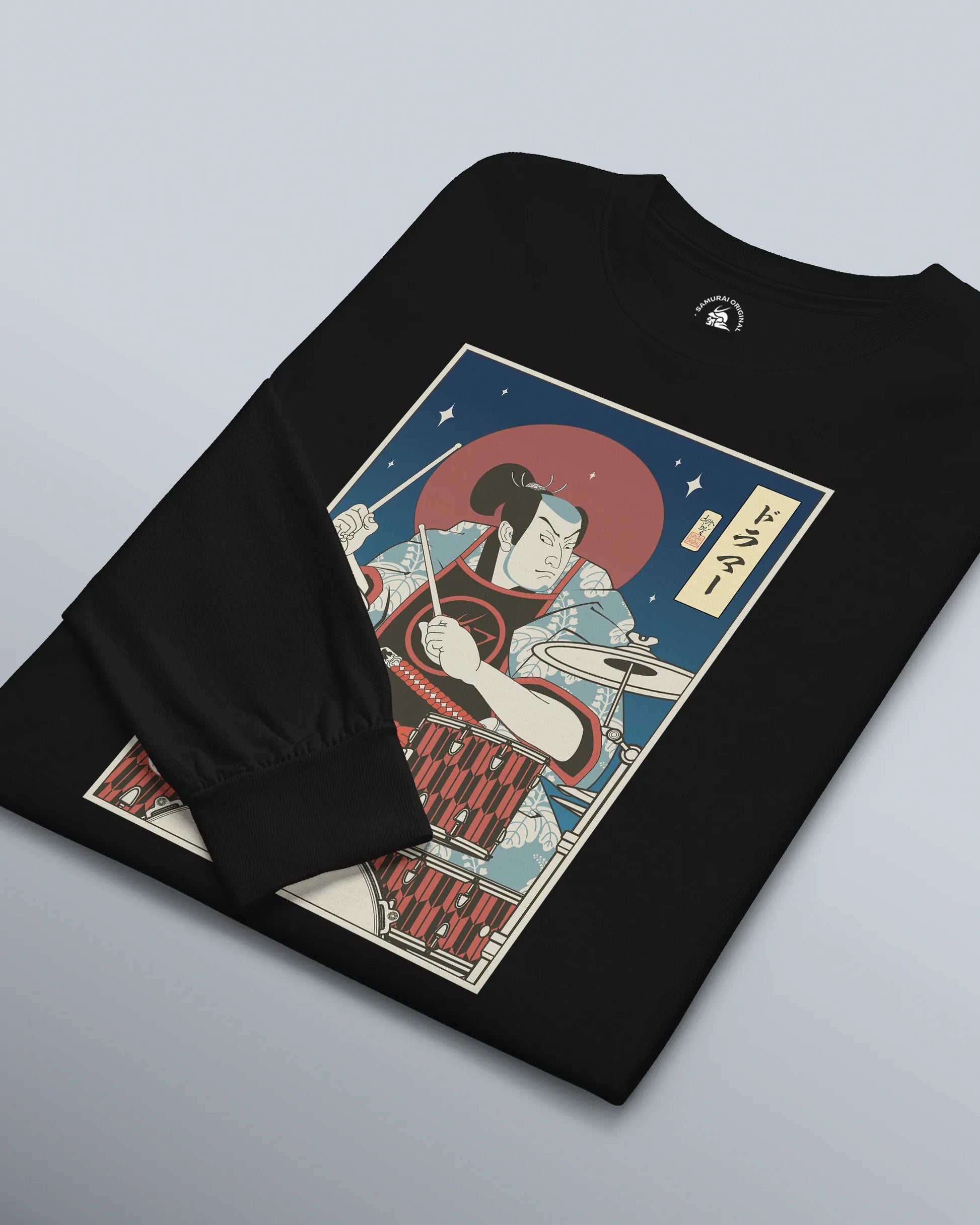 Samurai Drummer Percussion Music Ukiyo-e Unisex Long Sleeve Tee - Samurai Original