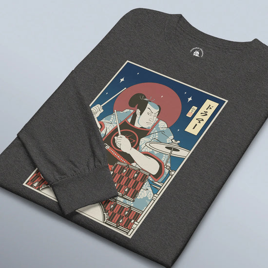 Samurai Drummer Percussion Music Ukiyo-e Unisex Long Sleeve Tee - Samurai Original