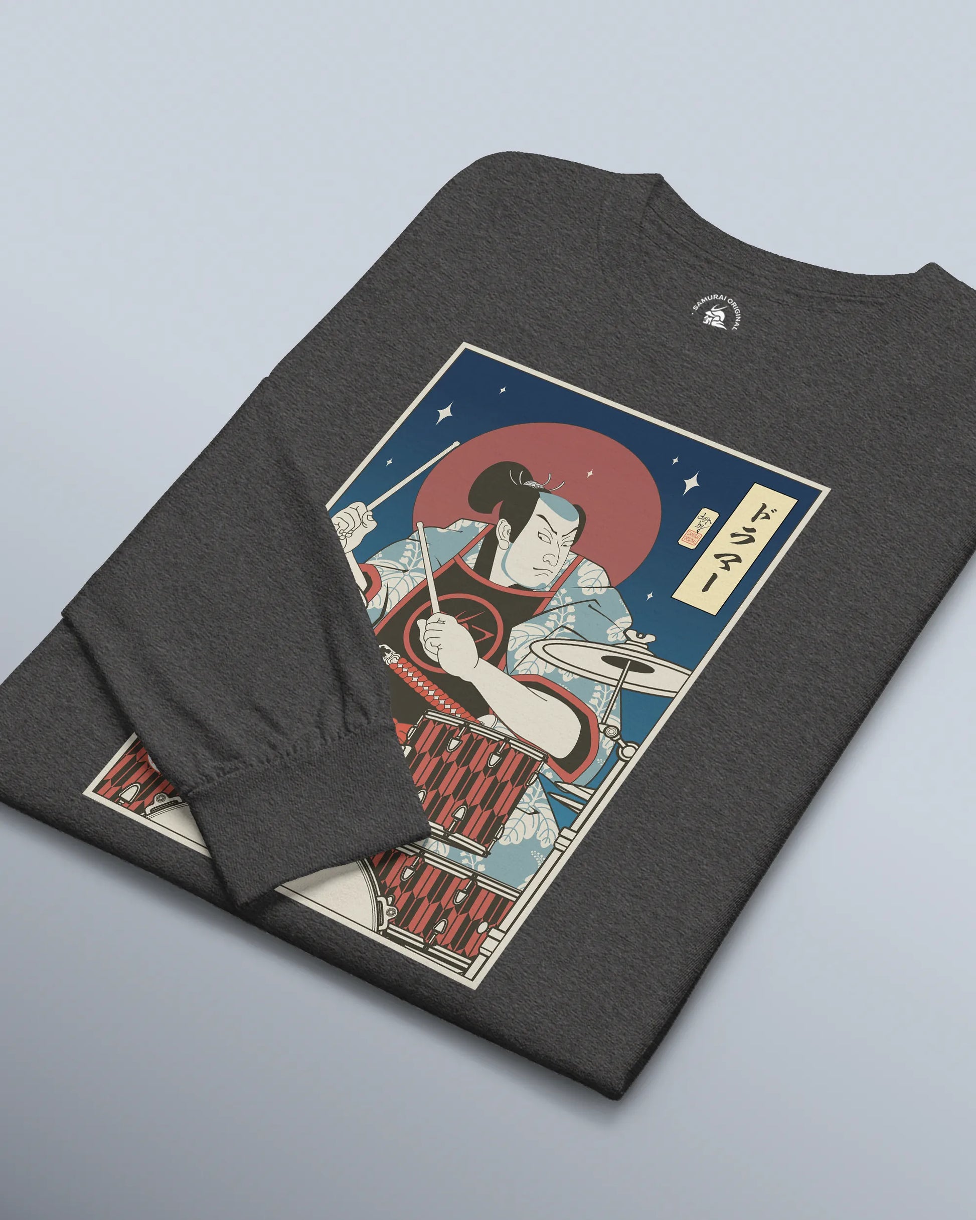 Samurai Drummer Percussion Music Ukiyo-e Unisex Long Sleeve Tee - Samurai Original