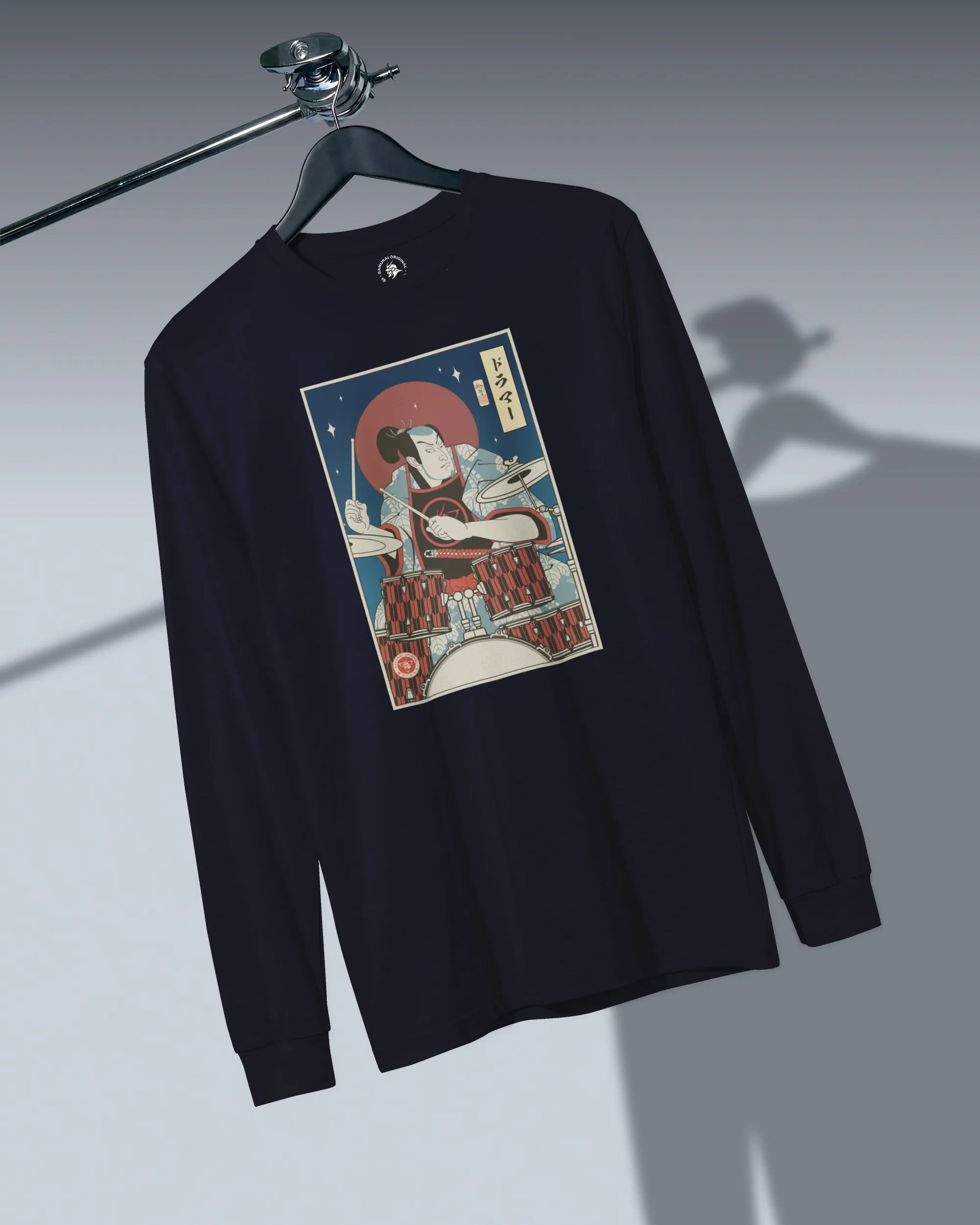 Samurai Drummer Percussion Music Ukiyo-e Unisex Long Sleeve Tee - Samurai Original