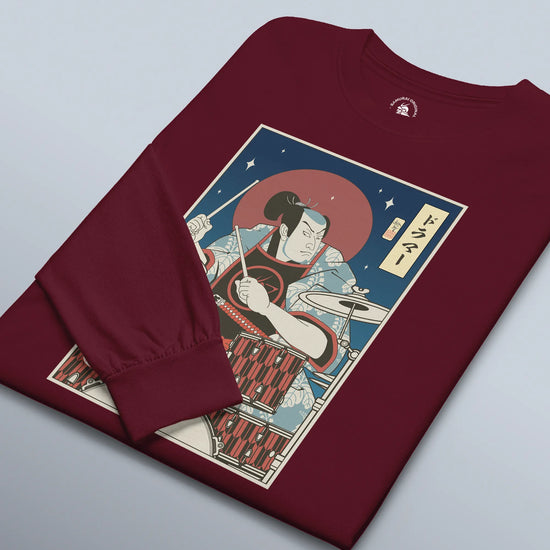 Samurai Drummer Percussion Music Ukiyo-e Unisex Long Sleeve Tee - Samurai Original