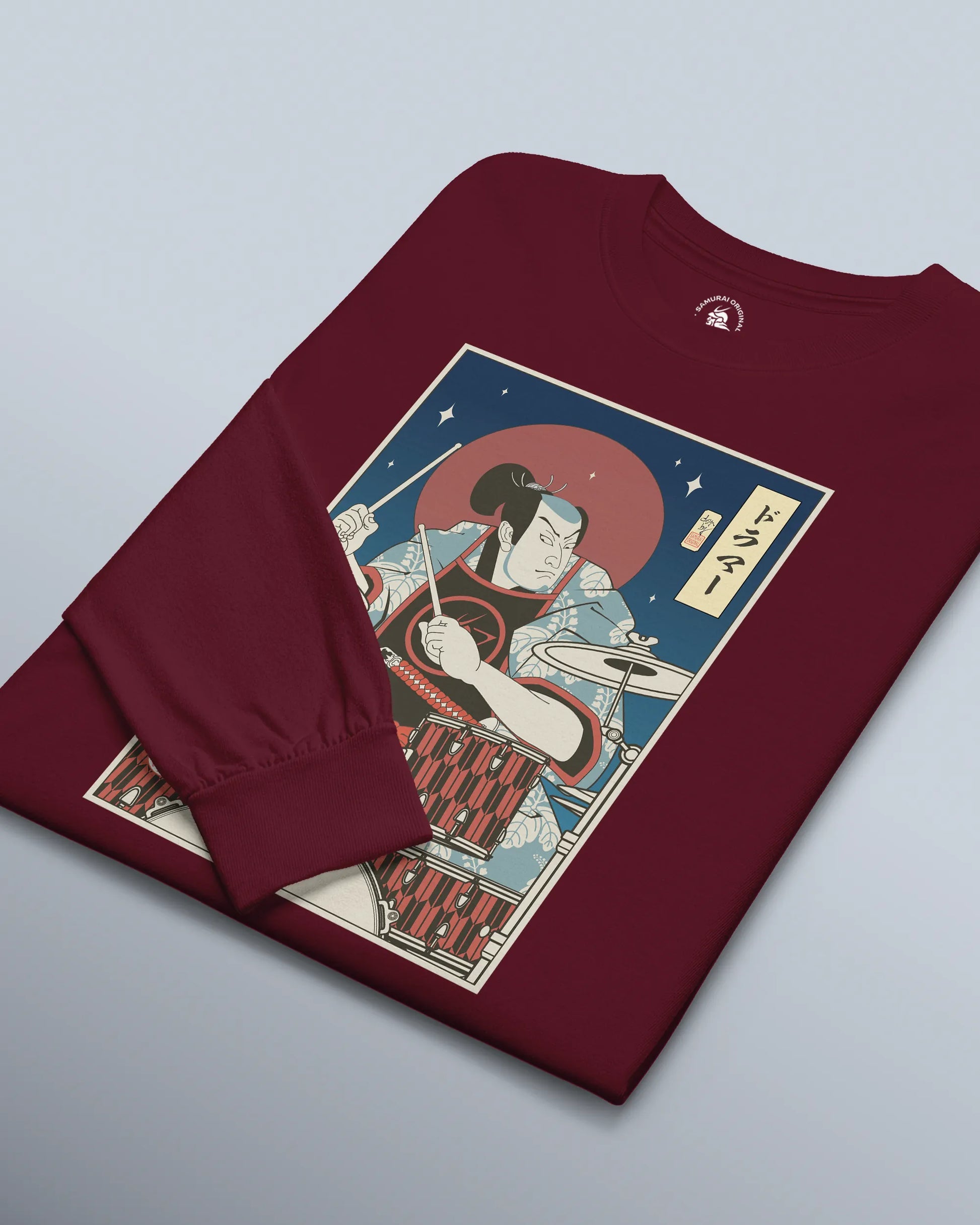 Samurai Drummer Percussion Music Ukiyo-e Unisex Long Sleeve Tee - Samurai Original