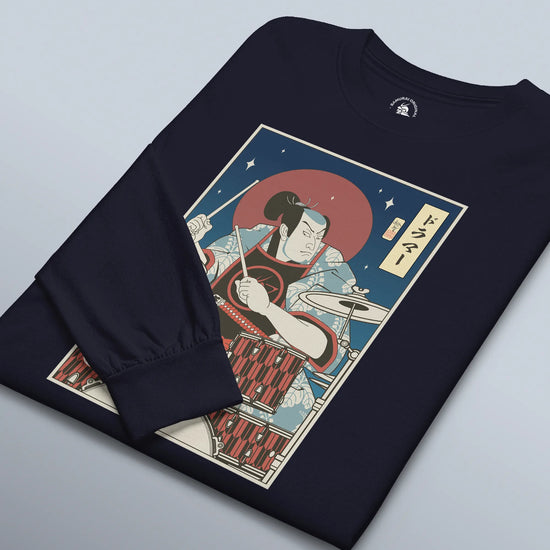 Samurai Drummer Percussion Music Ukiyo-e Unisex Long Sleeve Tee - Samurai Original