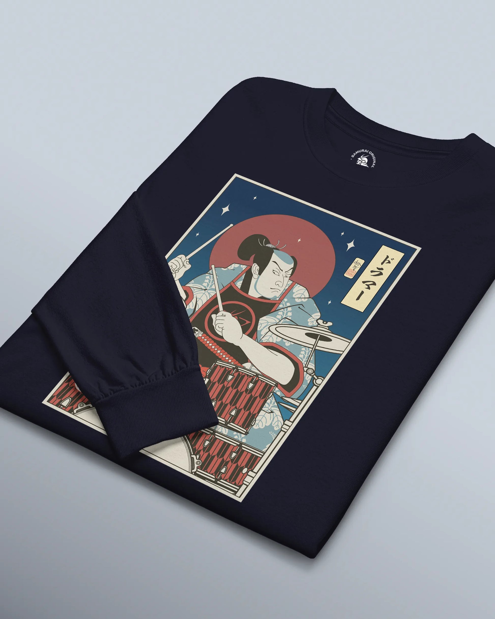Samurai Drummer Percussion Music Ukiyo-e Unisex Long Sleeve Tee - Samurai Original