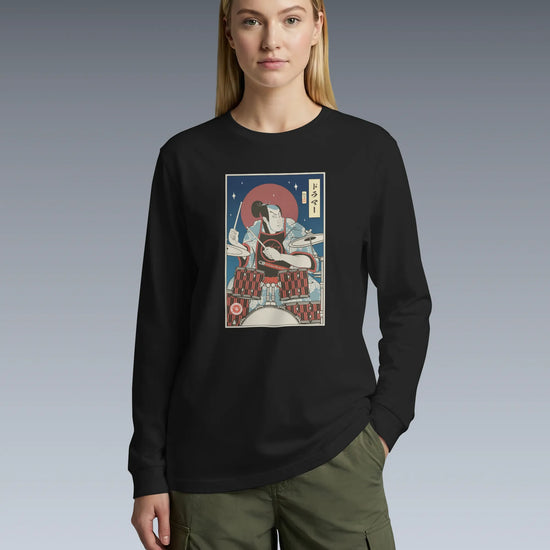 Samurai Drummer Percussion Music Ukiyo-e Unisex Long Sleeve Tee - Samurai Original