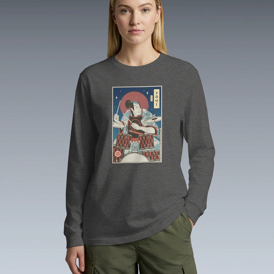Samurai Drummer Percussion Music Ukiyo-e Unisex Long Sleeve Tee - Samurai Original