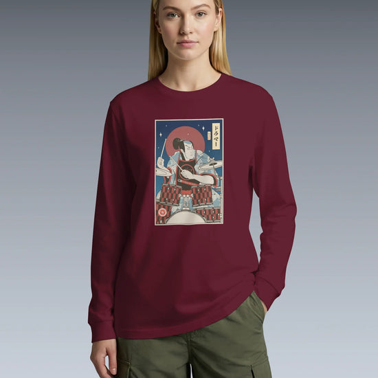 Samurai Drummer Percussion Music Ukiyo-e Unisex Long Sleeve Tee - Samurai Original