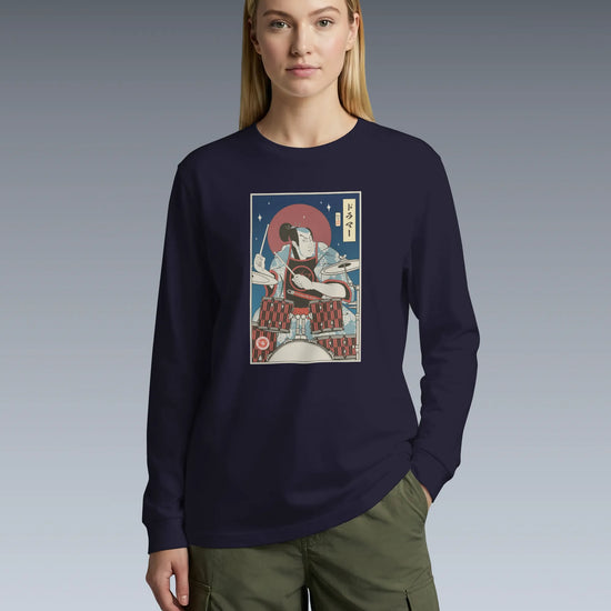Samurai Drummer Percussion Music Ukiyo-e Unisex Long Sleeve Tee - Samurai Original