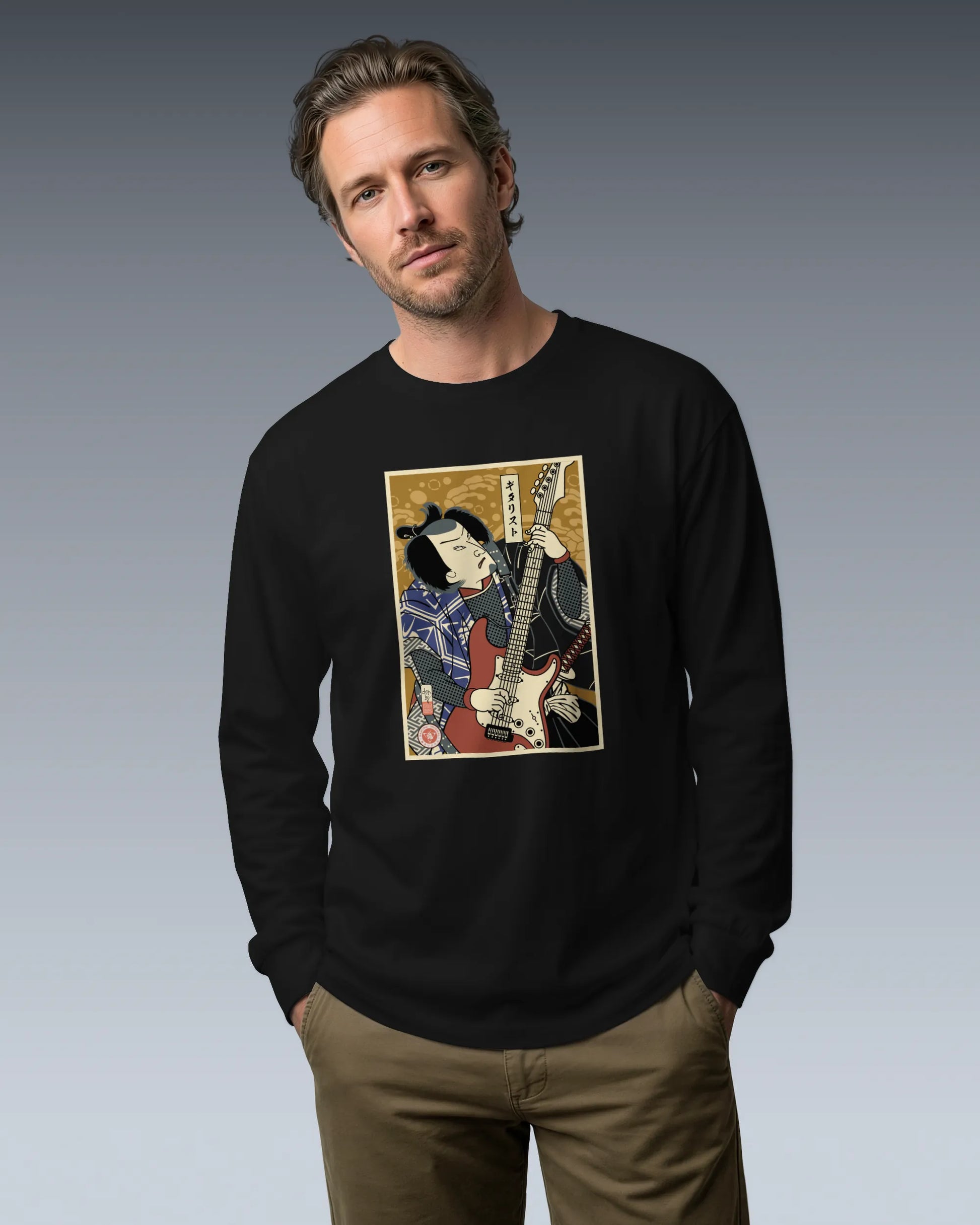 Samurai Electric Guitar Guitarist Music Ukiyo-e Unisex Long Sleeve Tee - Samurai Original