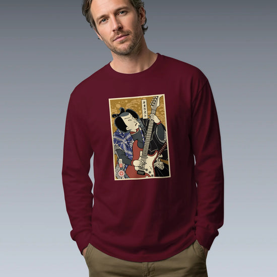 Samurai Electric Guitar Guitarist Music Ukiyo-e Unisex Long Sleeve Tee - Samurai Original