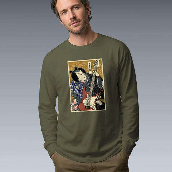 Samurai Electric Guitar Guitarist Music Ukiyo-e Unisex Long Sleeve Tee - Samurai Original