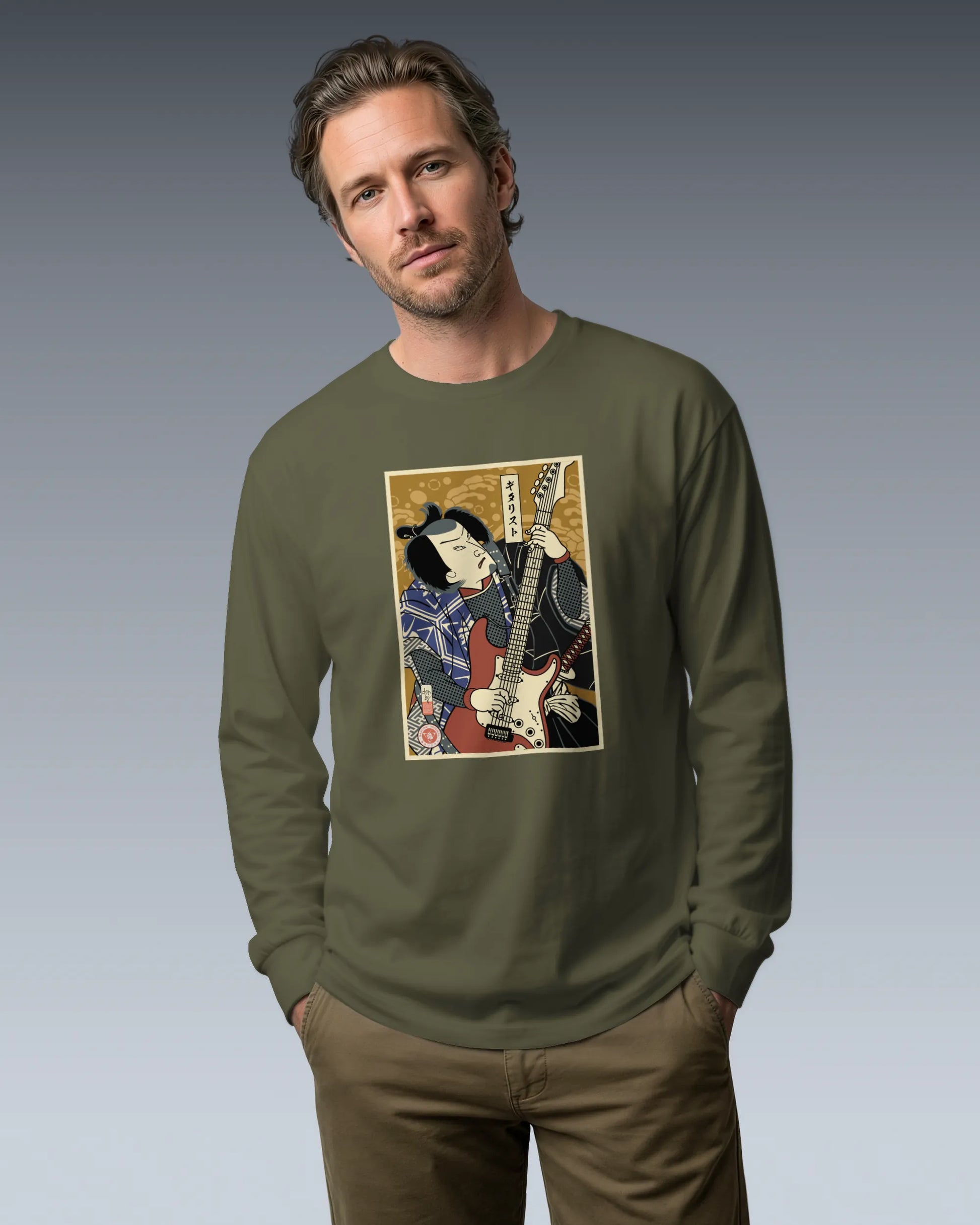Samurai Electric Guitar Guitarist Music Ukiyo-e Unisex Long Sleeve Tee - Samurai Original