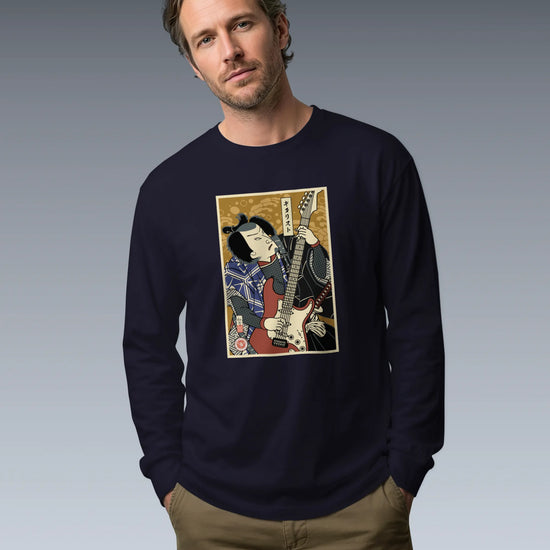 Samurai Electric Guitar Guitarist Music Ukiyo-e Unisex Long Sleeve Tee - Samurai Original