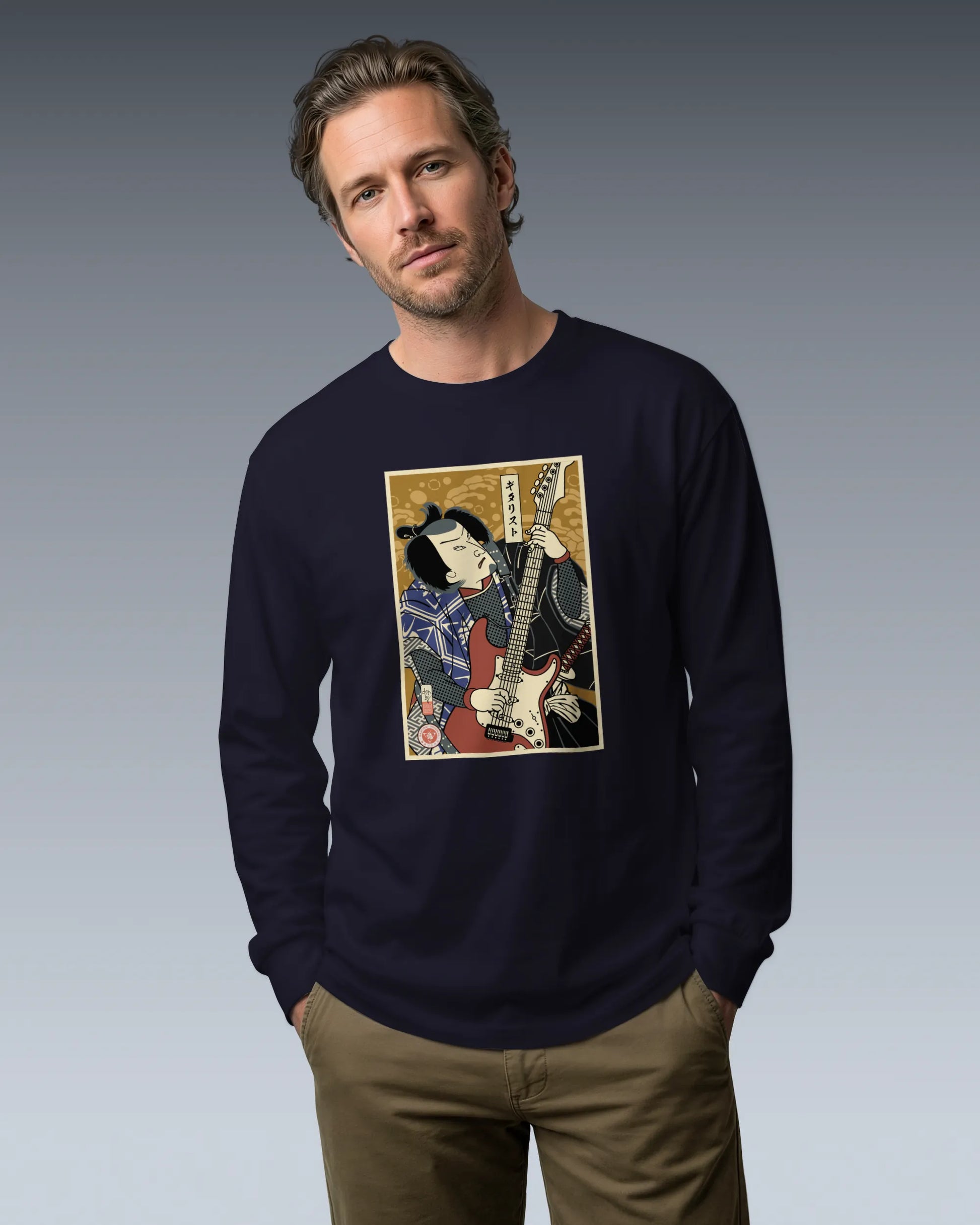 Samurai Electric Guitar Guitarist Music Ukiyo-e Unisex Long Sleeve Tee - Samurai Original