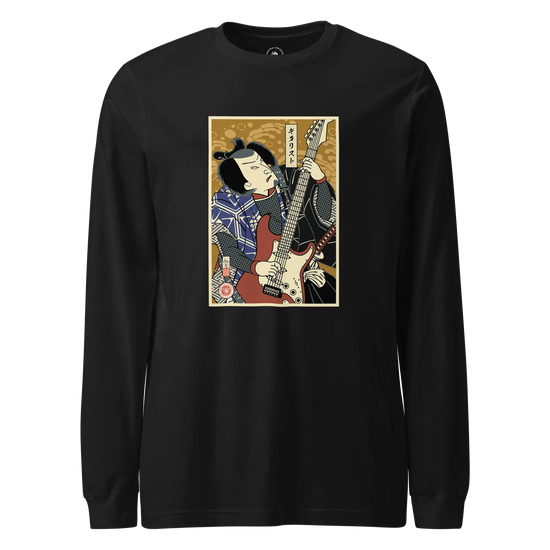 Samurai Electric Guitar Guitarist Music Ukiyo-e Unisex Long Sleeve Tee Black - Samurai Original