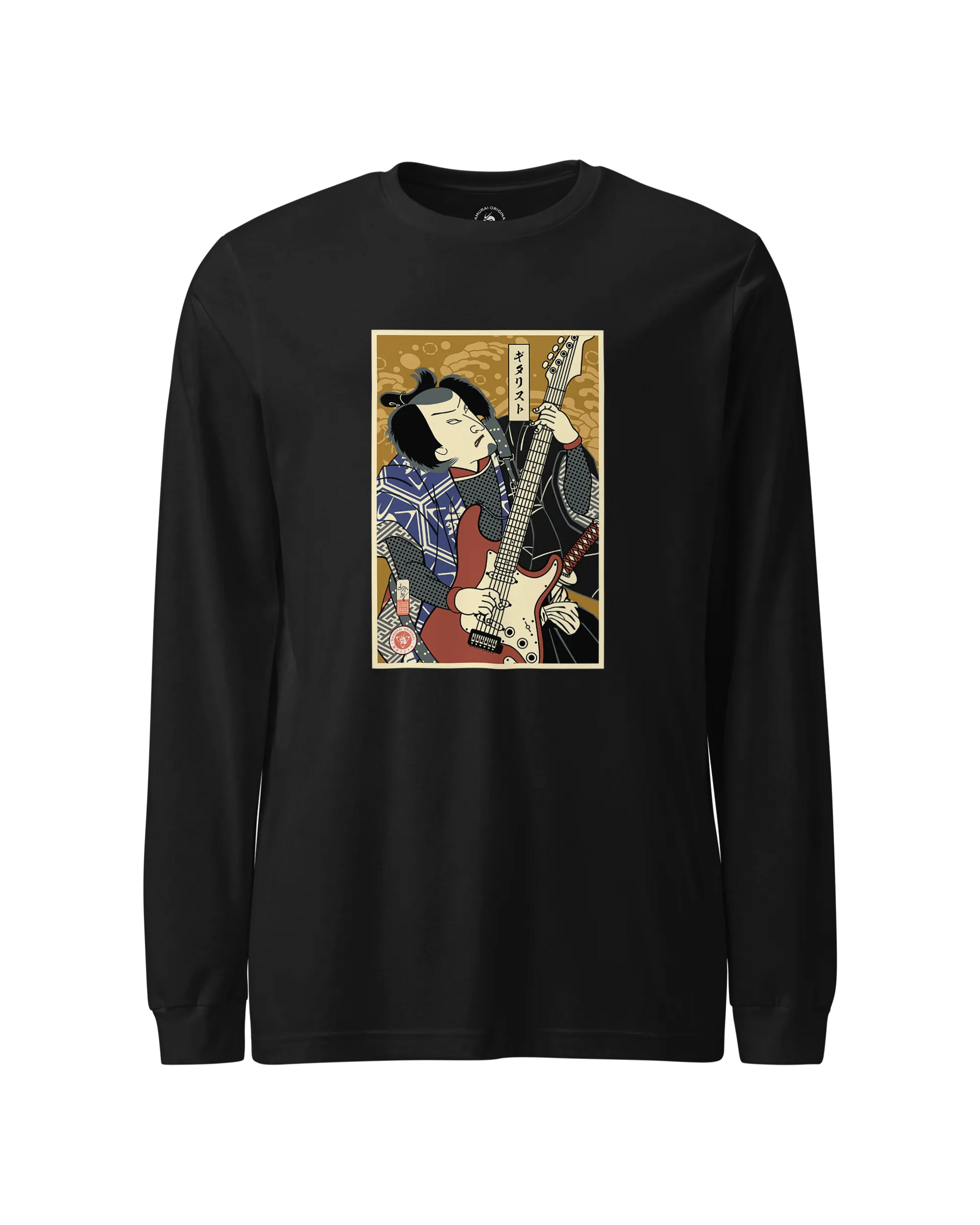 Samurai Electric Guitar Guitarist Music Ukiyo-e Unisex Long Sleeve Tee Black - Samurai Original