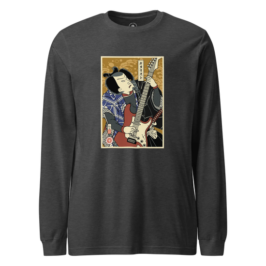 Samurai Electric Guitar Guitarist Music Ukiyo-e Unisex Long Sleeve Tee Dark Grey Heather - Samurai Original