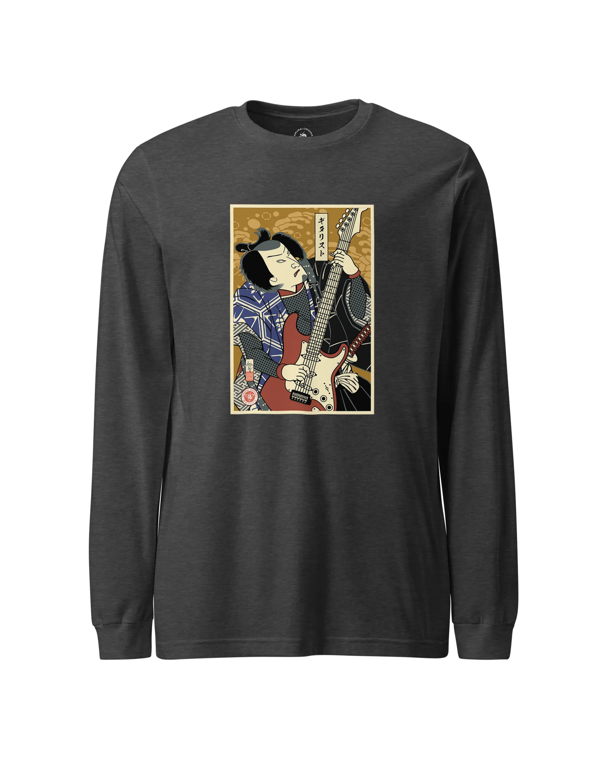 Samurai Electric Guitar Guitarist Music Ukiyo-e Unisex Long Sleeve Tee Dark Grey Heather - Samurai Original