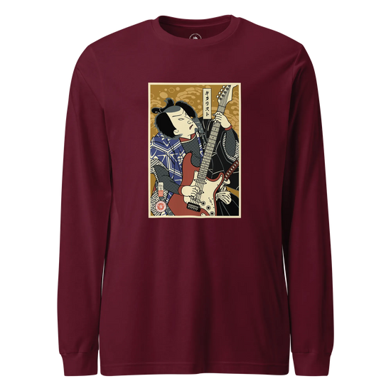 Samurai Electric Guitar Guitarist Music Ukiyo-e Unisex Long Sleeve Tee Maroon - Samurai Original