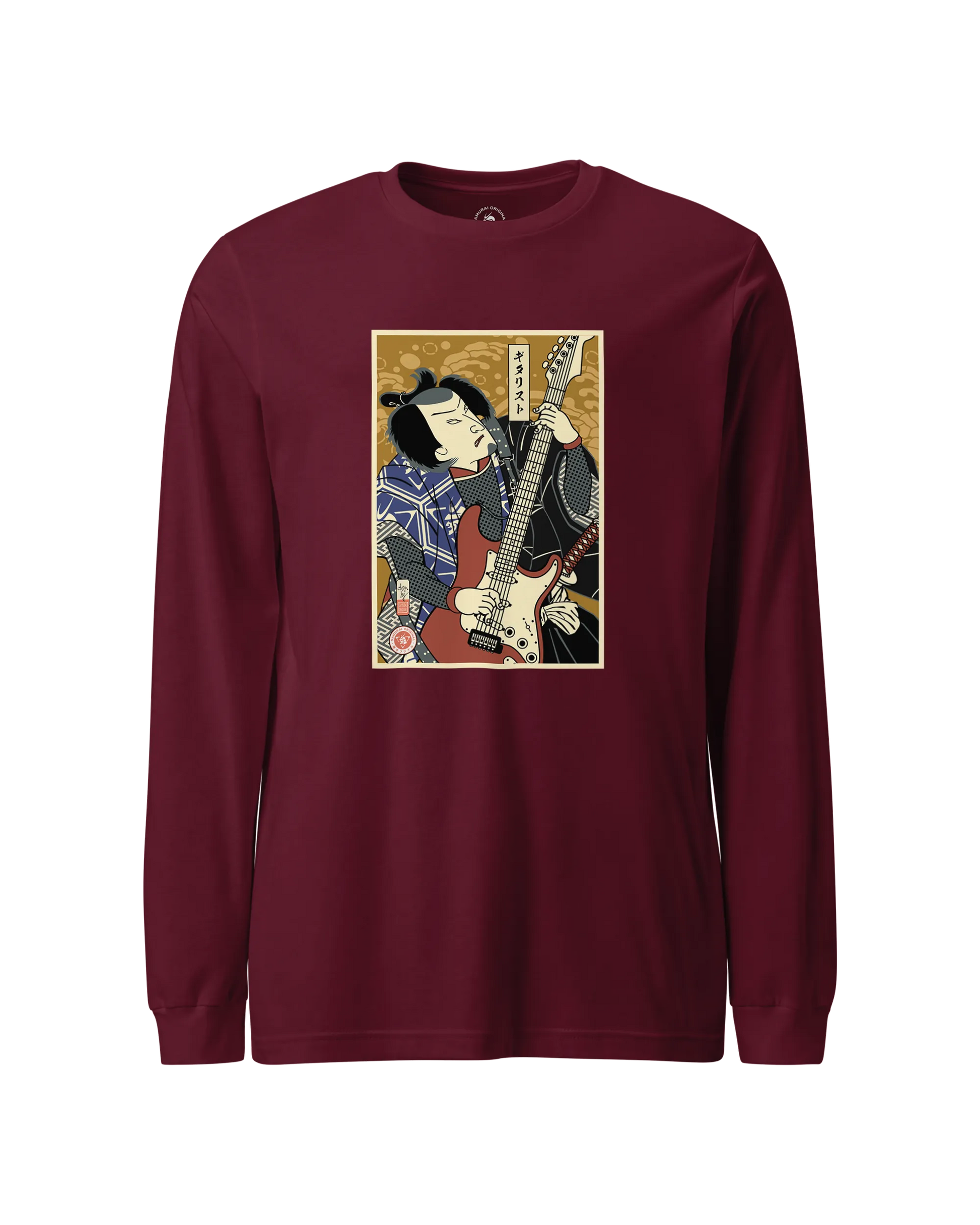 Samurai Electric Guitar Guitarist Music Ukiyo-e Unisex Long Sleeve Tee Maroon - Samurai Original