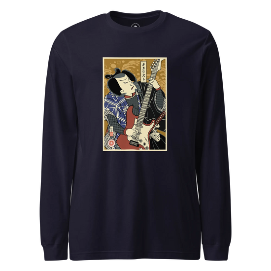 Samurai Electric Guitar Guitarist Music Ukiyo-e Unisex Long Sleeve Tee Navy - Samurai Original