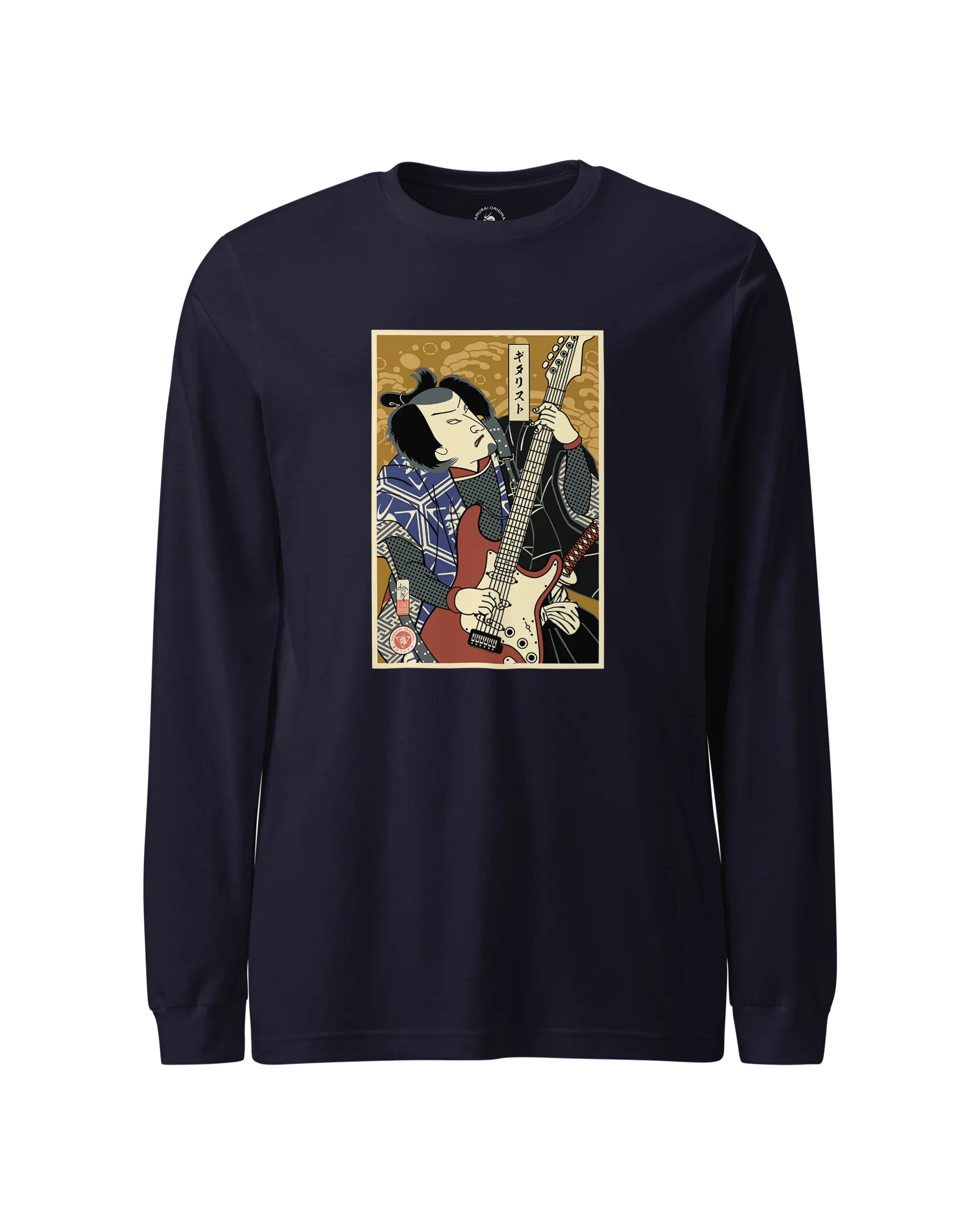 Samurai Electric Guitar Guitarist Music Ukiyo-e Unisex Long Sleeve Tee Navy - Samurai Original