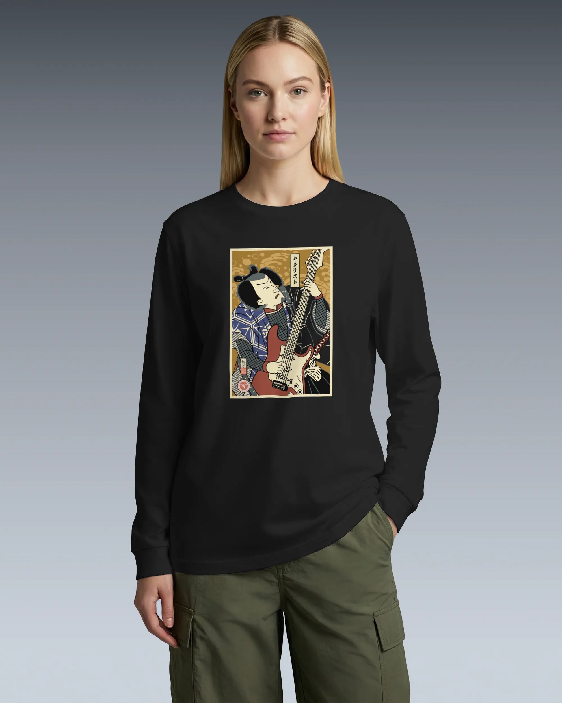 Samurai Electric Guitar Guitarist Music Ukiyo-e Unisex Long Sleeve Tee - Samurai Original