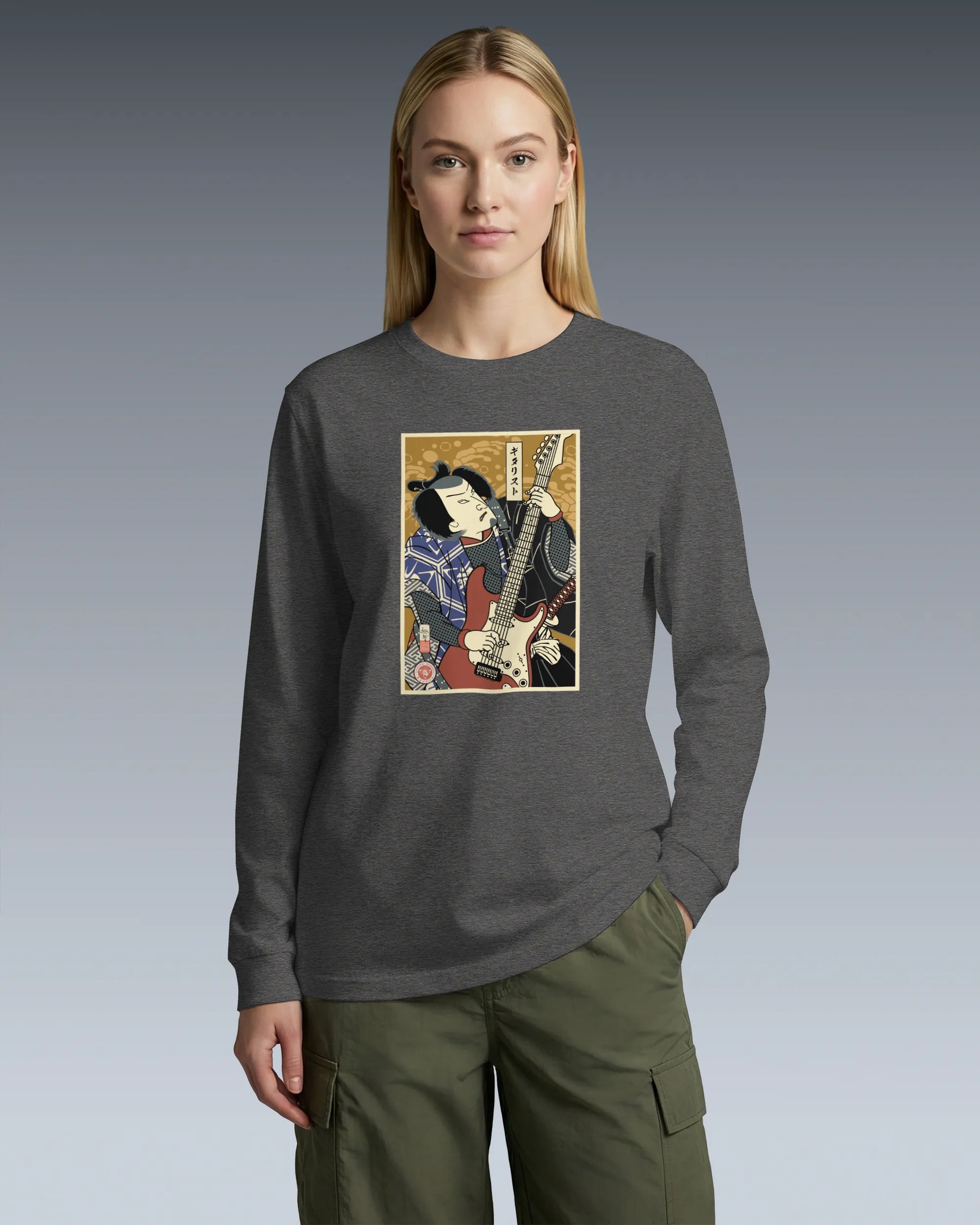Samurai Electric Guitar Guitarist Music Ukiyo-e Unisex Long Sleeve Tee - Samurai Original
