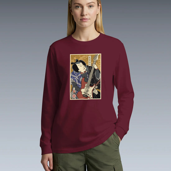 Samurai Electric Guitar Guitarist Music Ukiyo-e Unisex Long Sleeve Tee - Samurai Original
