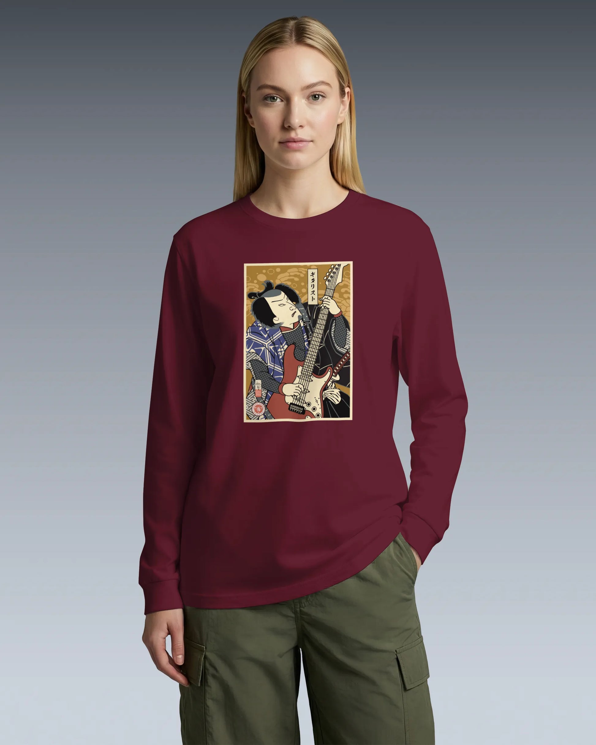 Samurai Electric Guitar Guitarist Music Ukiyo-e Unisex Long Sleeve Tee - Samurai Original