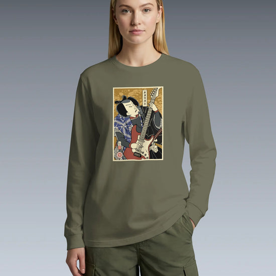 Samurai Electric Guitar Guitarist Music Ukiyo-e Unisex Long Sleeve Tee - Samurai Original