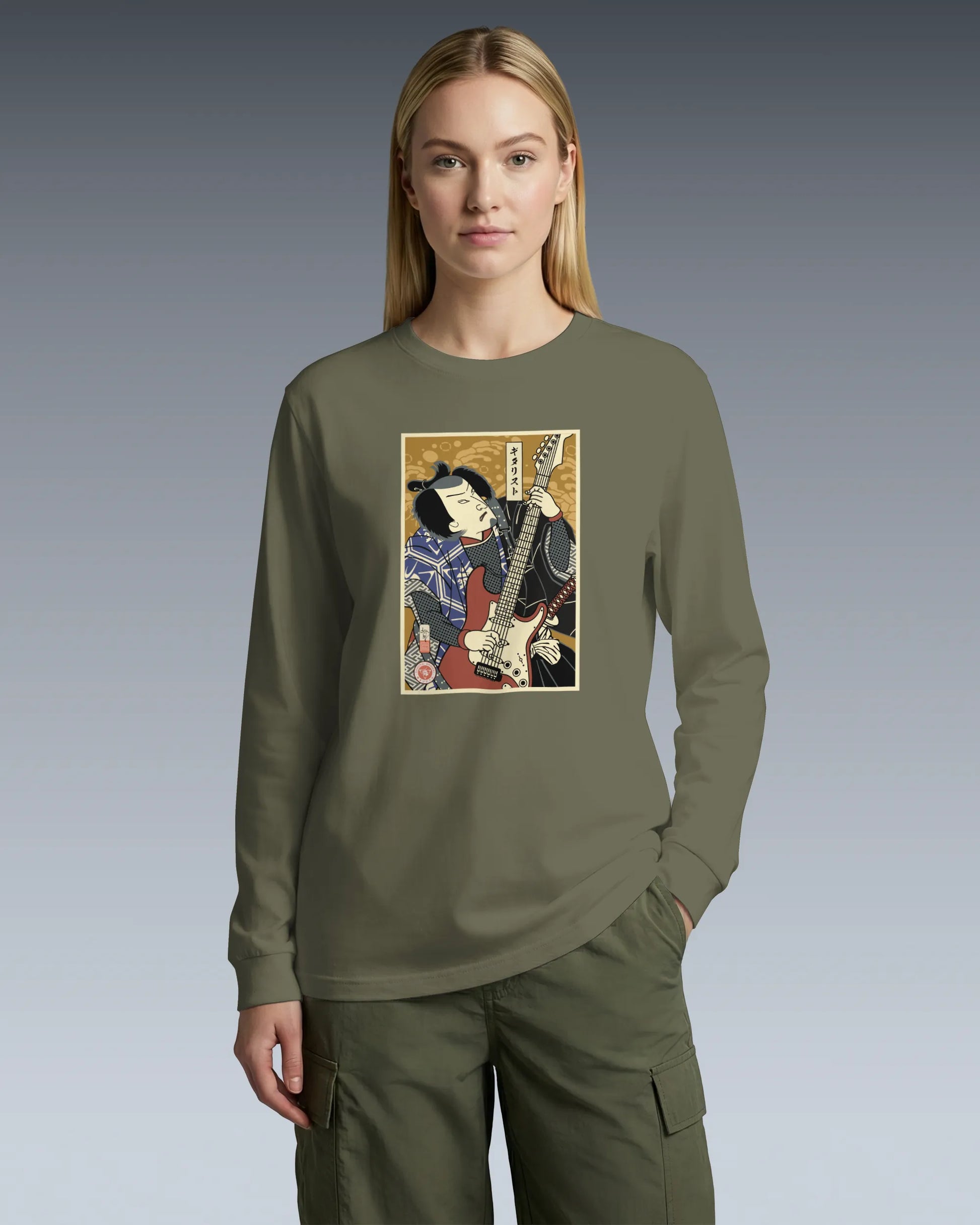 Samurai Electric Guitar Guitarist Music Ukiyo-e Unisex Long Sleeve Tee - Samurai Original