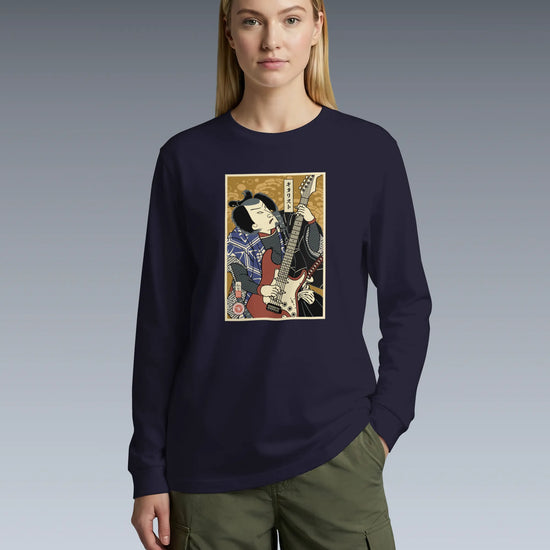 Samurai Electric Guitar Guitarist Music Ukiyo-e Unisex Long Sleeve Tee - Samurai Original