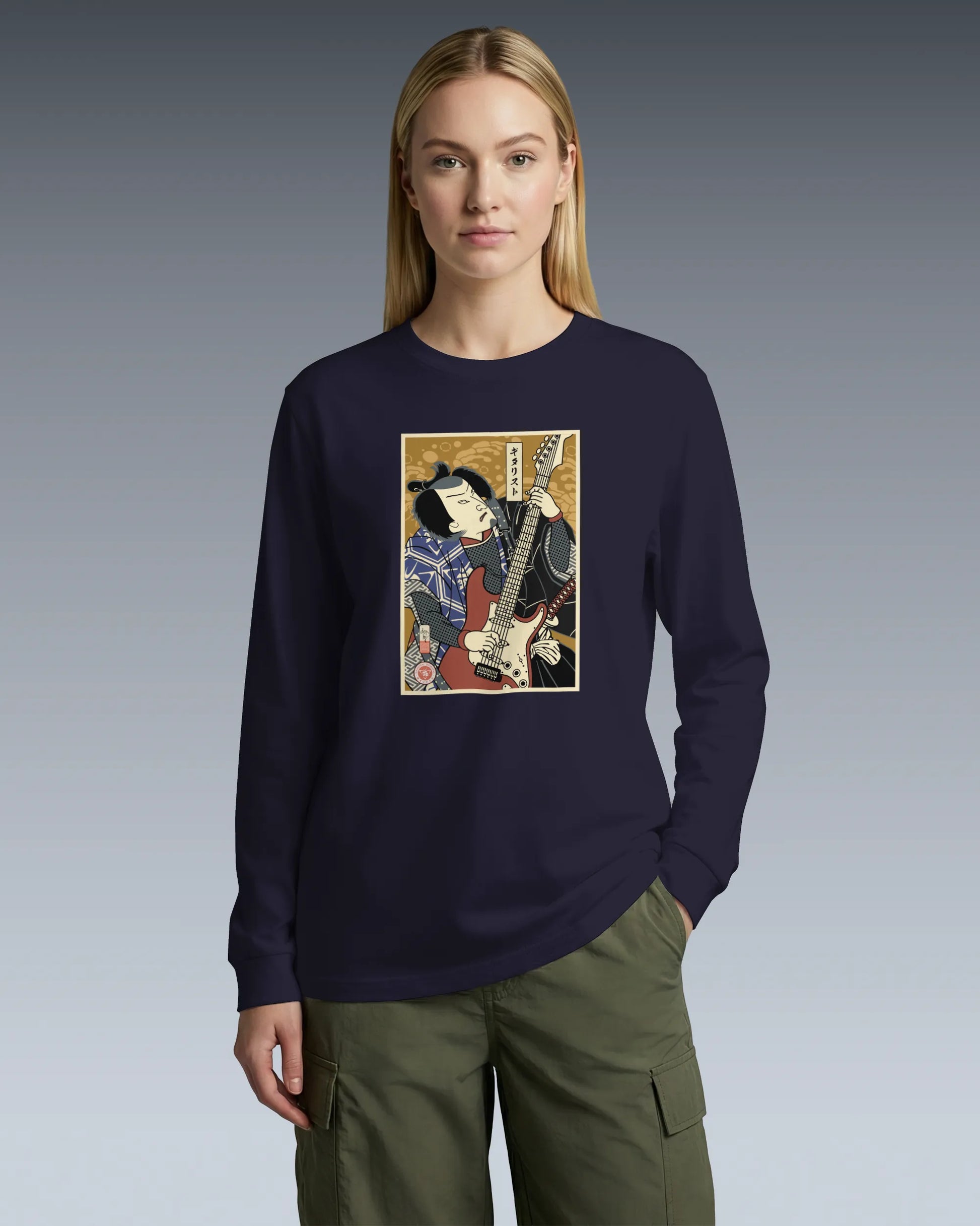 Samurai Electric Guitar Guitarist Music Ukiyo-e Unisex Long Sleeve Tee - Samurai Original