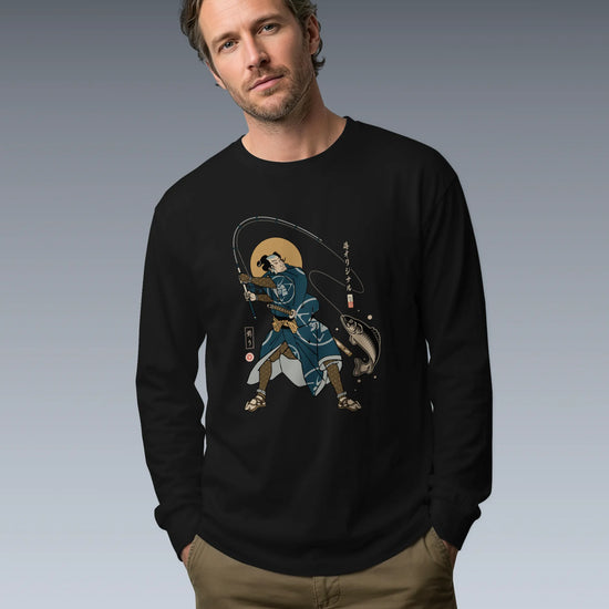 Samurai Fishing 4 Ukiyo-e Unisex Long Sleeve Tee - Samurai Original