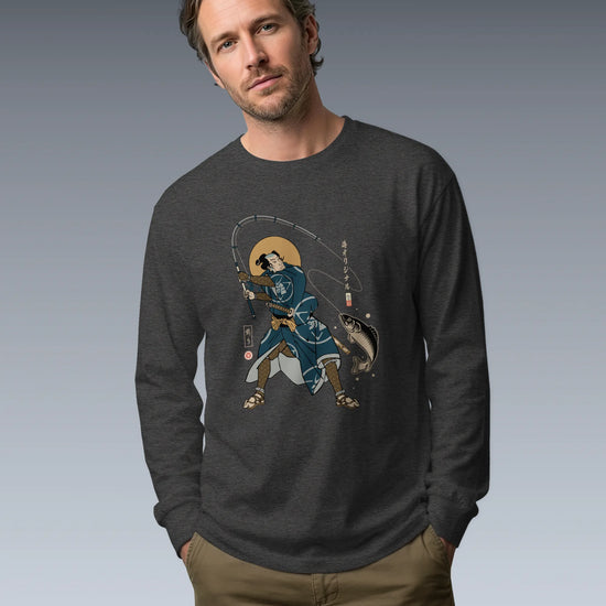 Samurai Fishing 4 Ukiyo-e Unisex Long Sleeve Tee - Samurai Original