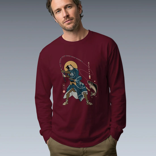 Samurai Fishing 4 Ukiyo-e Unisex Long Sleeve Tee - Samurai Original