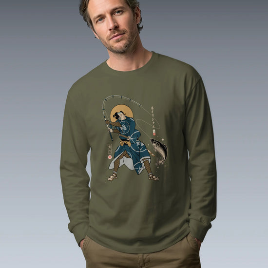Samurai Fishing 4 Ukiyo-e Unisex Long Sleeve Tee - Samurai Original