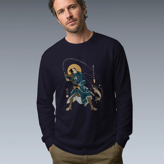 Samurai Fishing 4 Ukiyo-e Unisex Long Sleeve Tee - Samurai Original