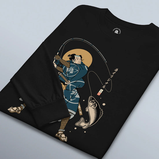 Samurai Fishing 4 Ukiyo-e Unisex Long Sleeve Tee - Samurai Original