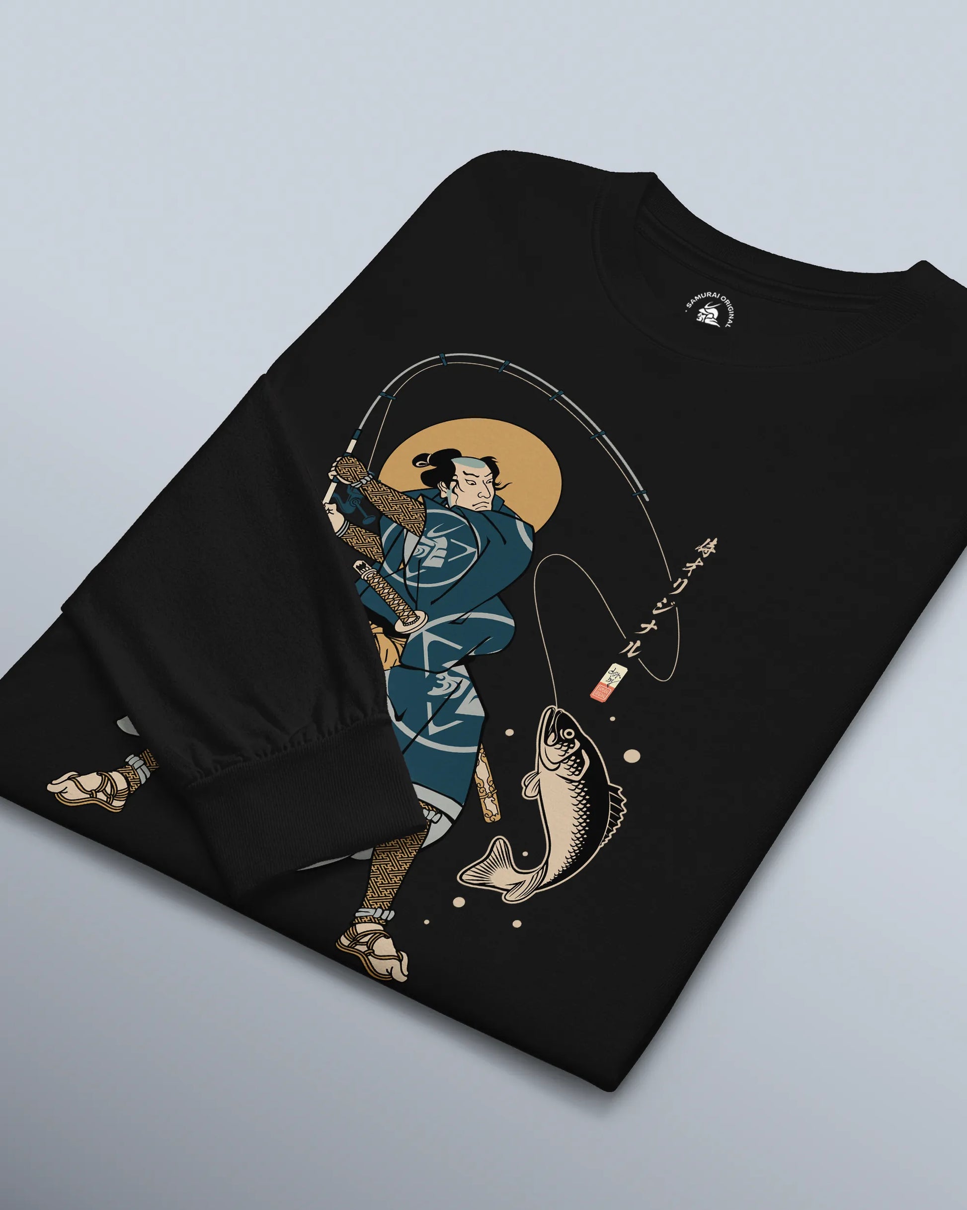 Samurai Fishing 4 Ukiyo-e Unisex Long Sleeve Tee - Samurai Original