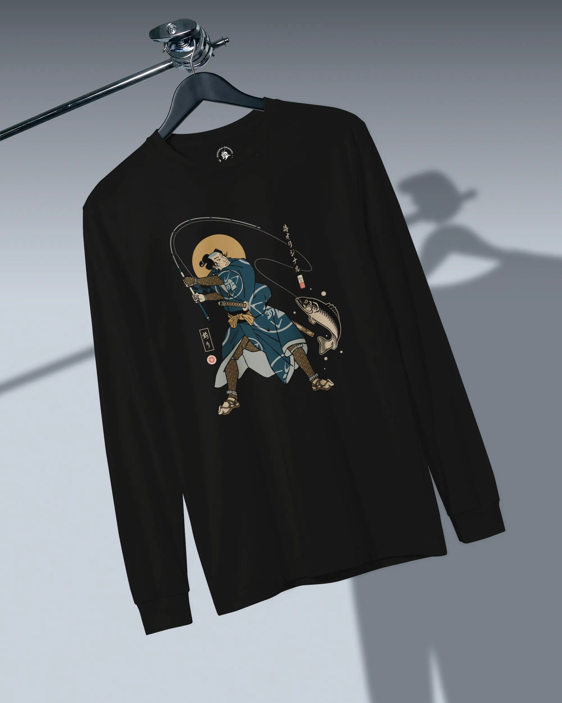 Samurai Fishing 4 Ukiyo-e Unisex Long Sleeve Tee - Samurai Original